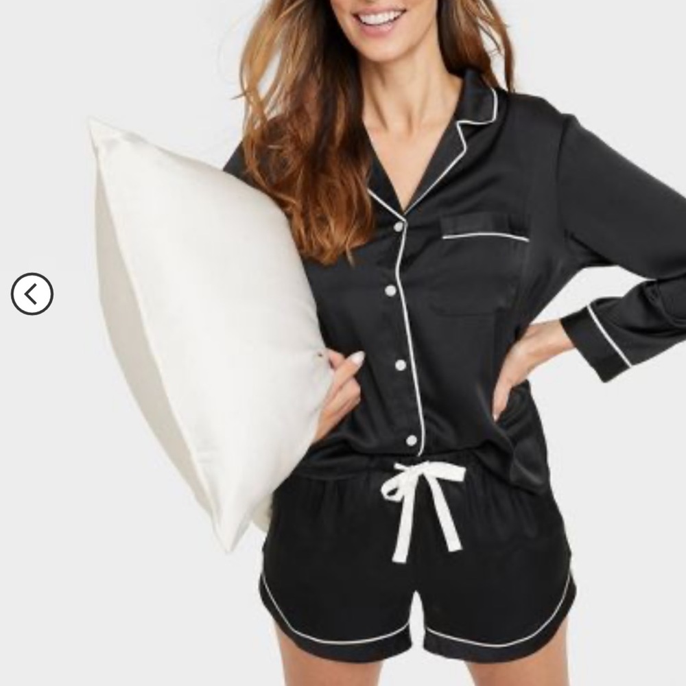 Women's 3pc Satin Pillow Case and Pajama Set - Stars Above /black PJ BRA…